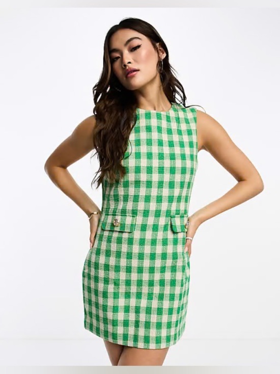 Vero Moda Dresses & Skirts - Vero Moda boucle mini pinafore dress in green check gingham